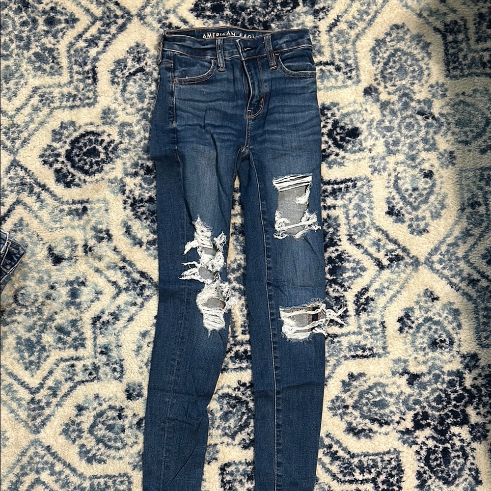 American Eagle Outfitters Blue Skinny Distressed Jeans